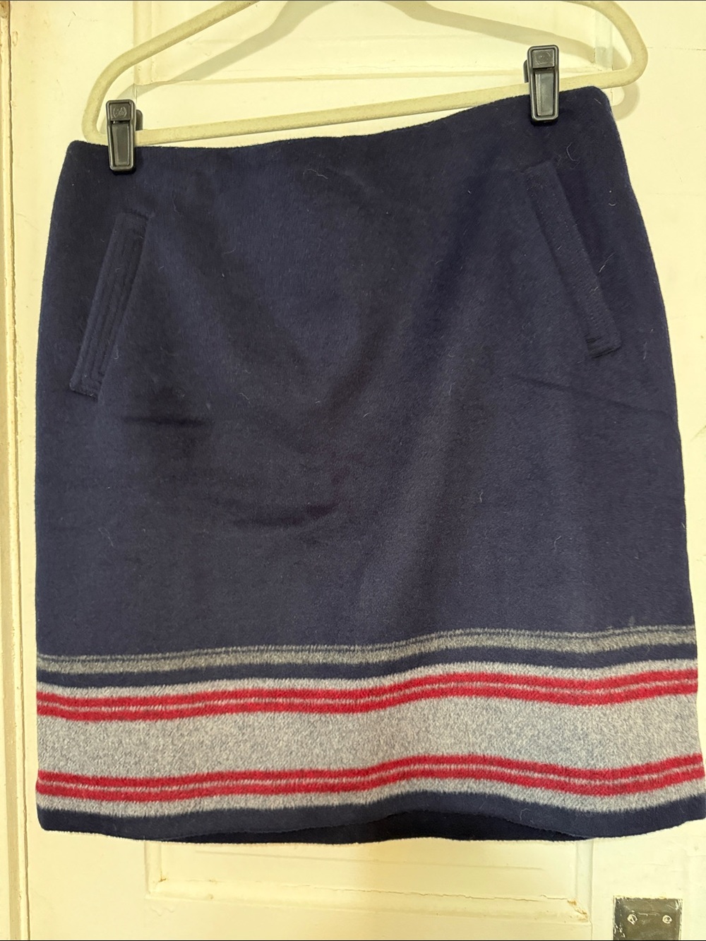 Talbots Navy Mini Skirt with Gray and Red Stripe Trim